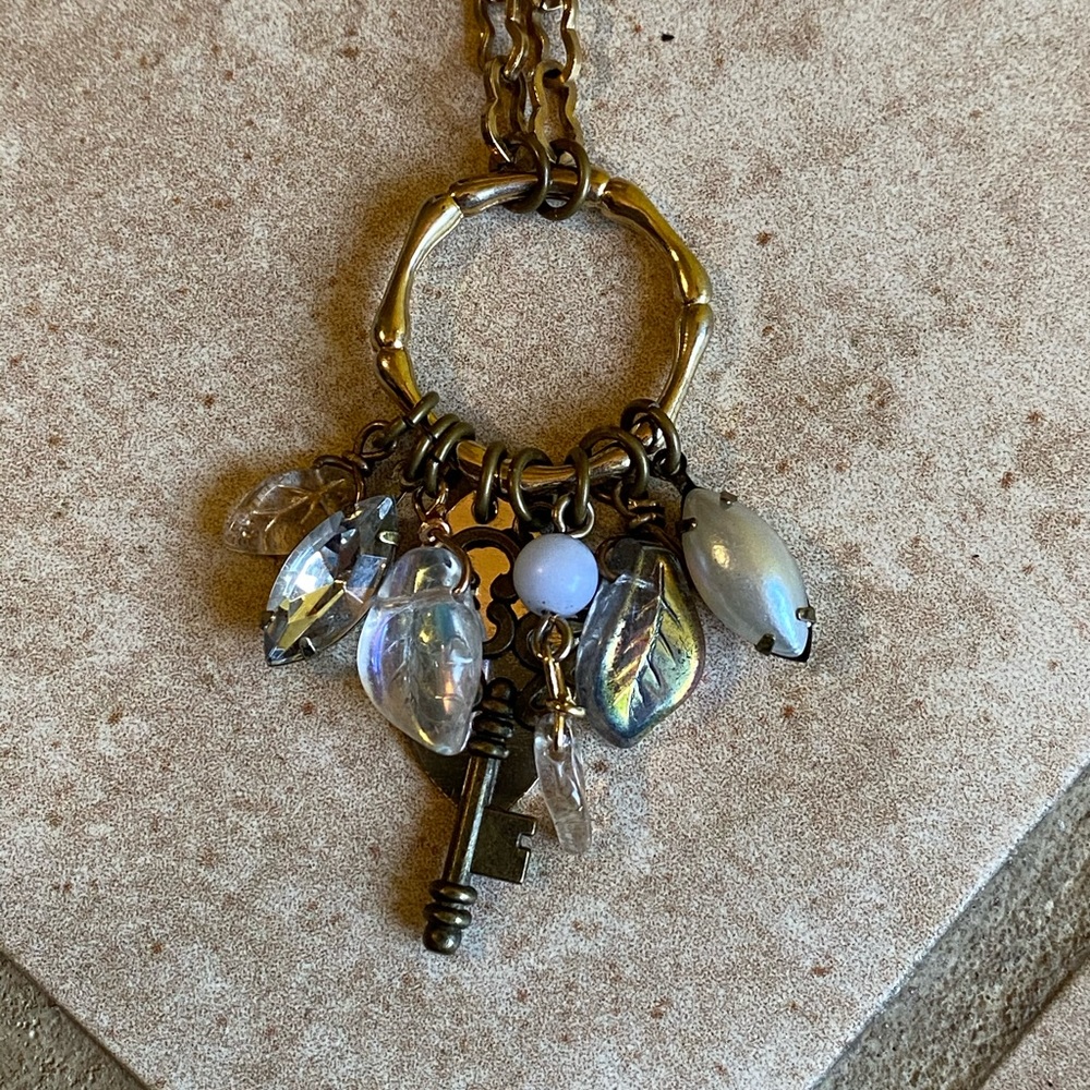 Long gold charm recycled necklace - Picture 3 of 10